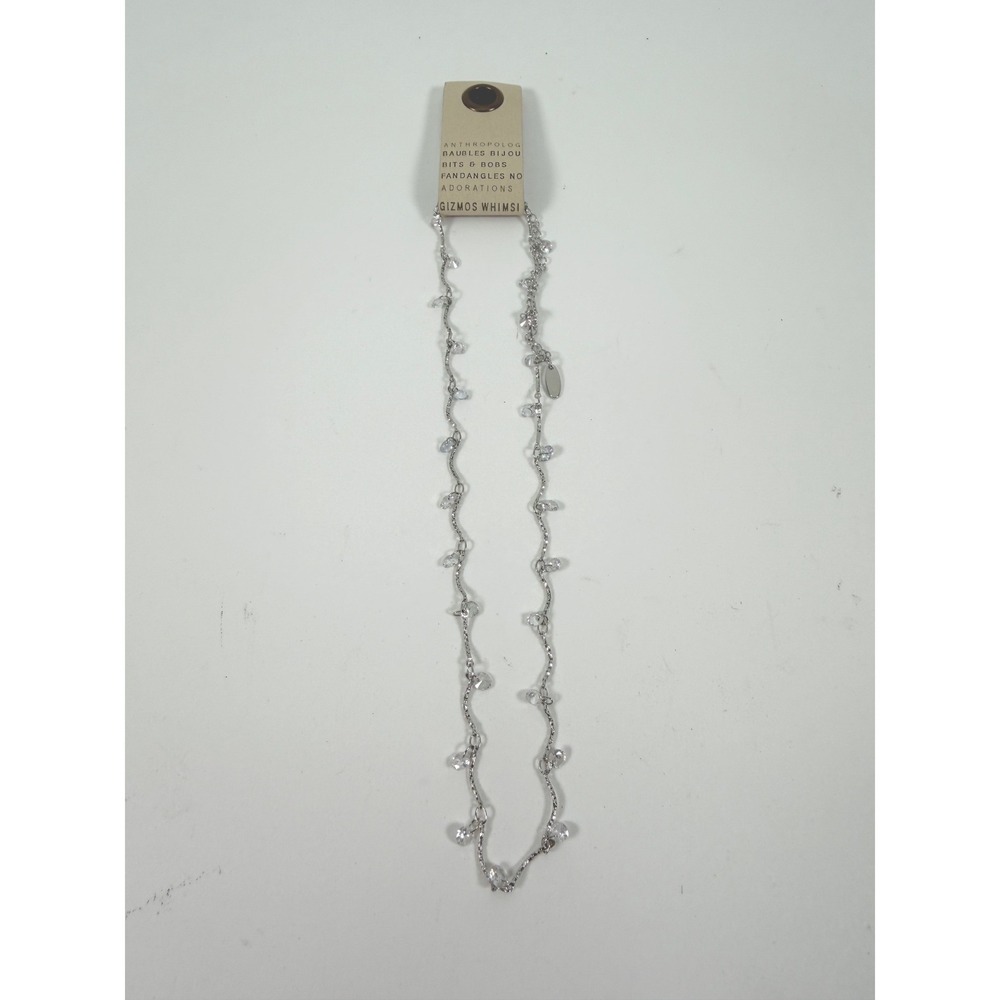 Anthropologie Serefina Rhodium Plated Crystal Dainty Chain Necklace Silver Tone